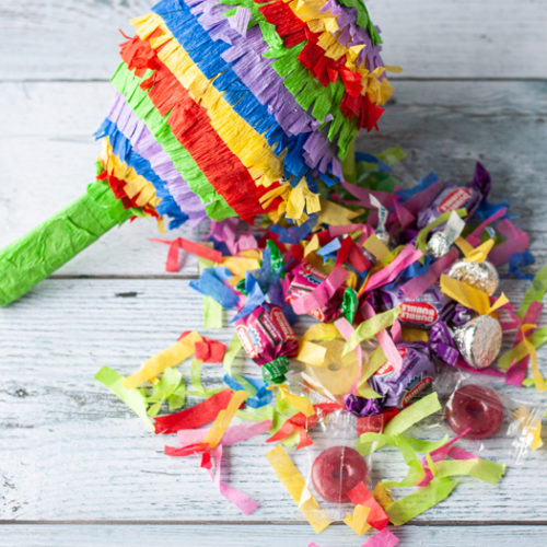 Colourful smashed Mini Pinata with candy and confetti