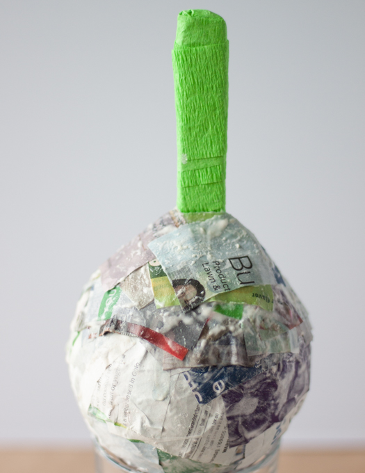 mini Pinata base with a handle stick attached and left to dry