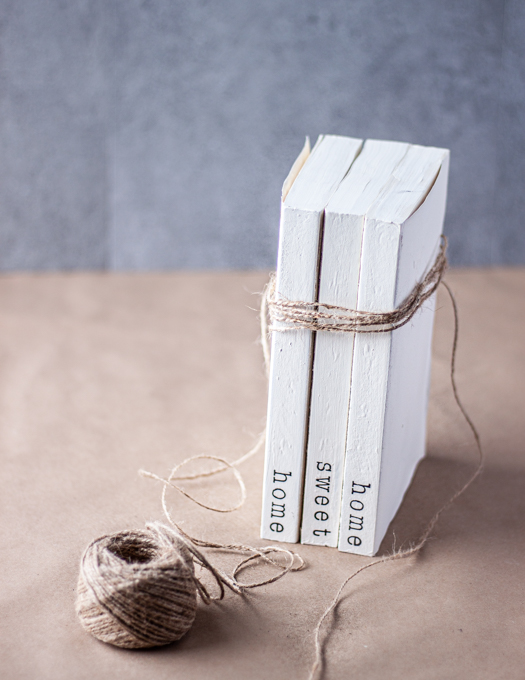 Home Sweet Home Stamped book stacks wrapped with twine 